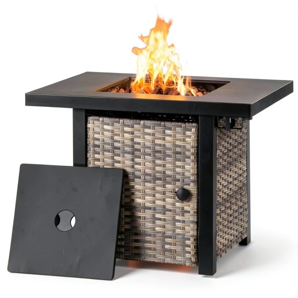 32 Inch Propane Fire Pit Table, Outdoor Gas Fire Pits with 2 Drink Holders, Lid & Lava Rock, 50000 BTU Firepit Table for Dinning, Party in Outside, Patio, Garden or Yard-0