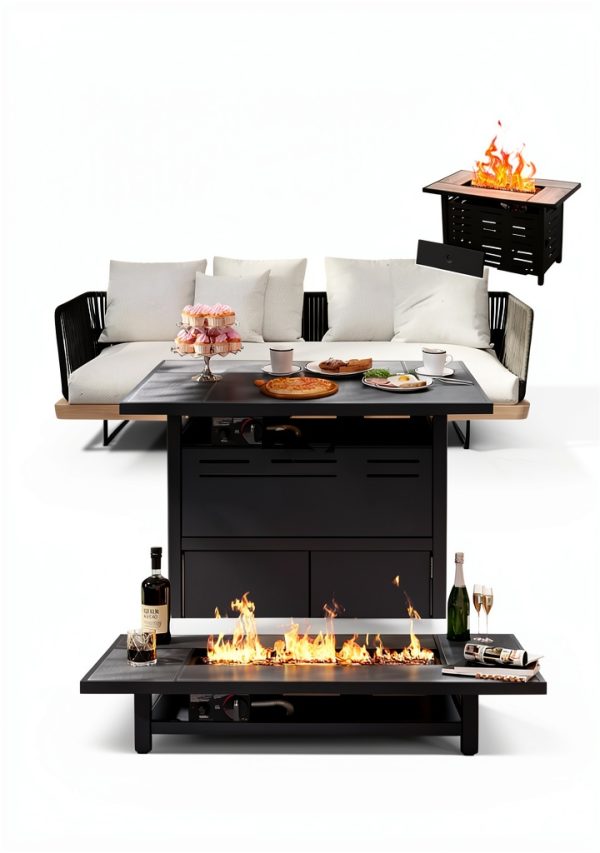 Aoxun 42" Propane Fire Pit Table - Black Ceramic Top with Lava Rocks-7