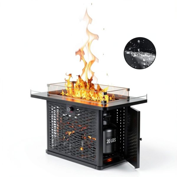 Ciays 43-Inch Rectangular Propane Fire Pit 60,000 BTU Black Glass-2