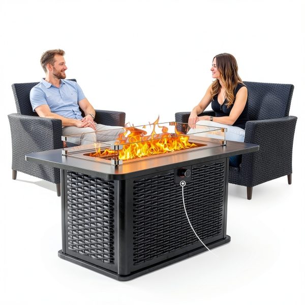 Ciays 43-Inch Rectangular Propane Fire Pit 60,000 BTU Black Glass-5