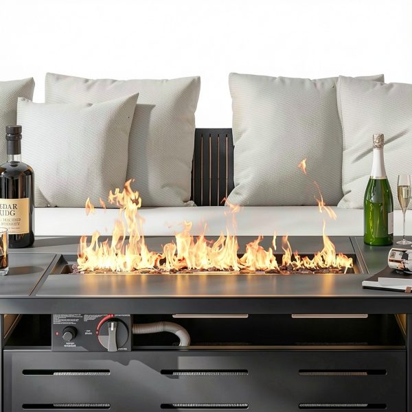 Aoxun 42" Propane Fire Pit Table - Black Ceramic Top with Lava Rocks-3